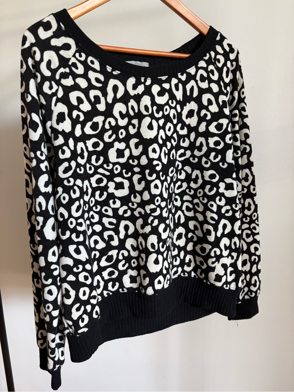 Olivia Moon Black & White Leopard Scoop-Neck Sweater